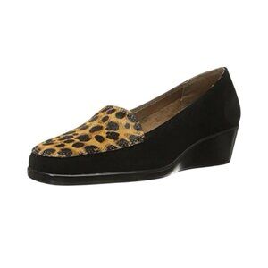 Aerosoles Final Exam Leopard Combo Comfort Black Heels Shoes Womens Size 6.5